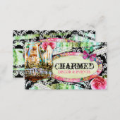 GC | Shabby Vintage Charm Black Damask Business Card (Front/Back)