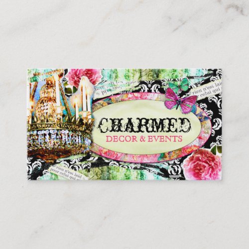 GC | Shabby Vintage Charm Black Damask Business Card Template