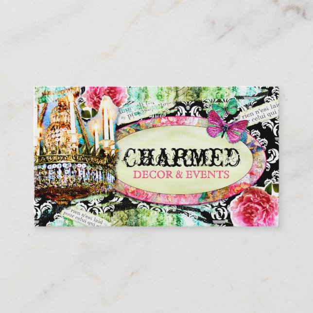 GC | Shabby Vintage Charm Black Damask Business Card (Front)