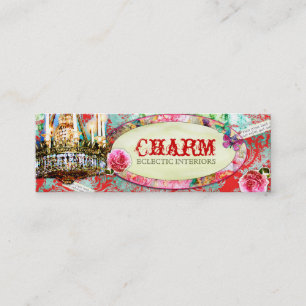 GC Shabby Vintage Charm - Red Turquiose Damask Mini Business Card