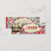GC Shabby Vintage Charm - Red Turquiose Damask Mini Business Card (Front/Back)