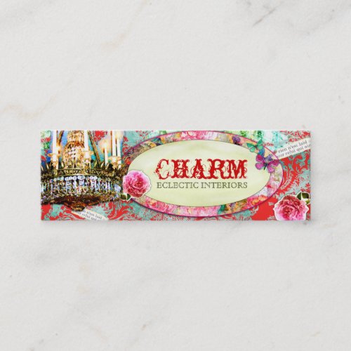 GC Shabby Vintage Charm - Red Turquiose Damask Business Cards