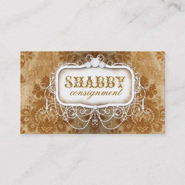 GC Shabby Vintage Gold Damask Business Card (Front)