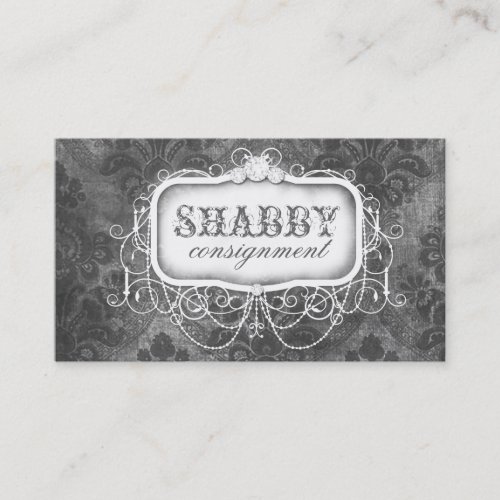 GC Shabby Vintage Gray Damask Business Card