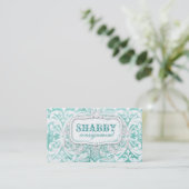 GC Shabby Vintage Turquoise Wood Business Card (Standing Front)