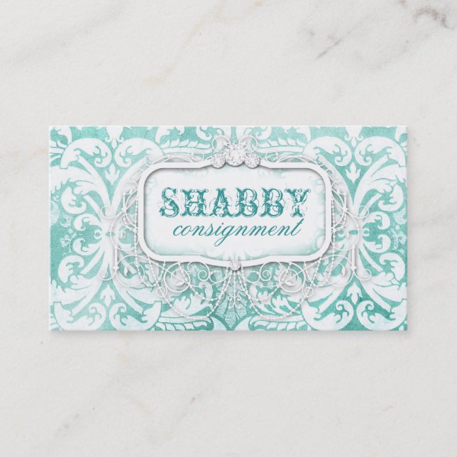 GC Shabby Vintage Turquoise Wood Business Card (Front)