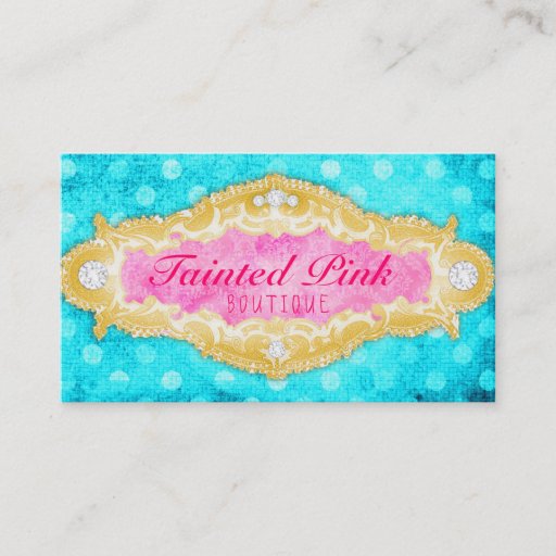 Customizable GC Tainted Aqua Pink & Gold Polka Dots Business Card Template