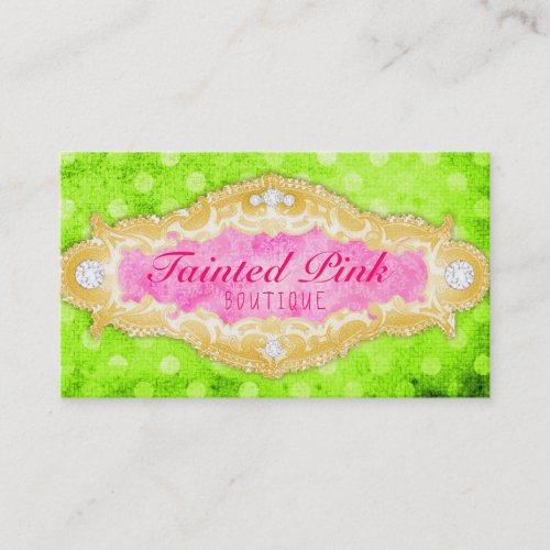 GC Tainted Lime Pink &amp; Gold Polka Dots Business Card Template