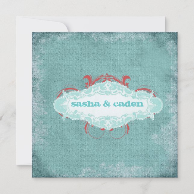 GC | Tantalizing Turquoise  "Aged" | Gold Metallic Invitation (Front)