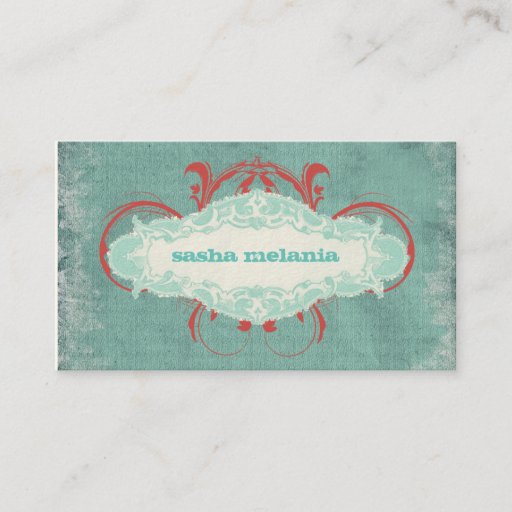 Customizable GC | Tantalizing Turquoise Red "Aged" Business Card Templates