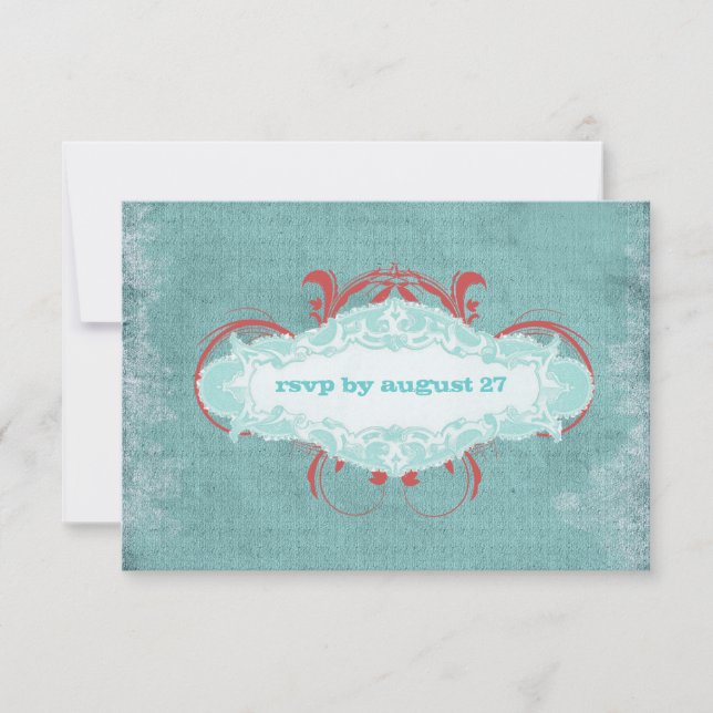 GC | Tantalizing Turquoise Red "Aged" | Gold RSVP Card (Front)
