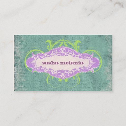Customizable GC | Tantalizing TurquoisePurpleLime "Aged" Business Card