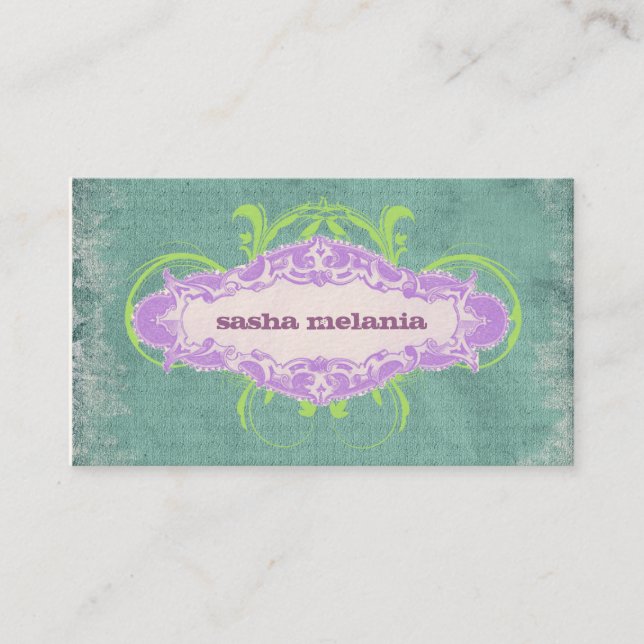GC | Tantalizing TurquoisePurpleLime "Aged" Business Card (Front)