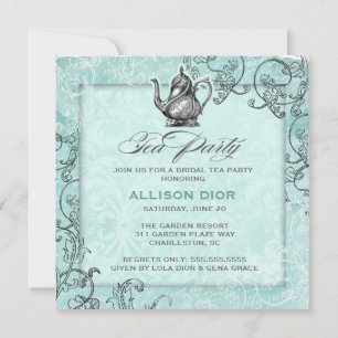 GC Teal Blue Tea Party Vintage Invitation