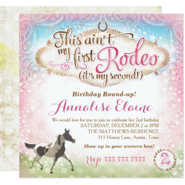 GC This Ain't My First Rodeo 2nd Birthday Invitation