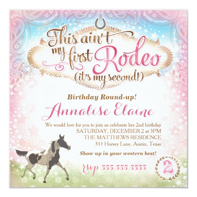 GC This Ain't My First Rodeo 2nd Birthday Invitation