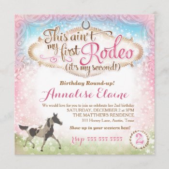 Gc This Ain't My First Rodeo 2nd Birthday Invitation by TheGreekCookie at Zazzle
