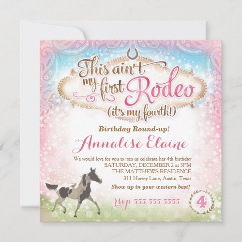 GC This Aint My First Rodeo 4th Birthday Invitation