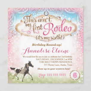 GC This Ain't My First Rodeo 6th Birthday Invitation