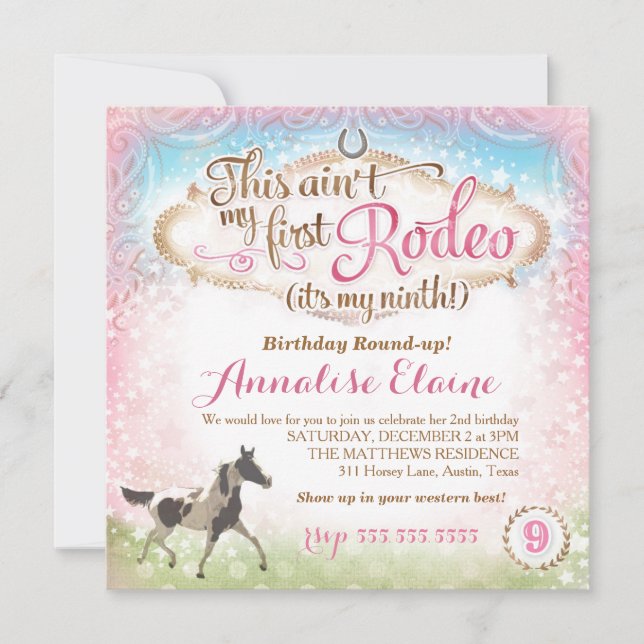 GC This Ain't My First Rodeo 9th Birthday Invitation (Front)