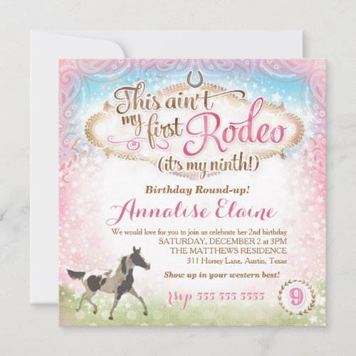 GC This Aint My First Rodeo 9th Birthday Invitation