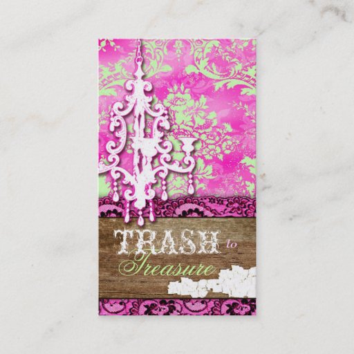 Customizable GC | Trash to Treasure Chandelier Pink Lime Vintag Business Card Template