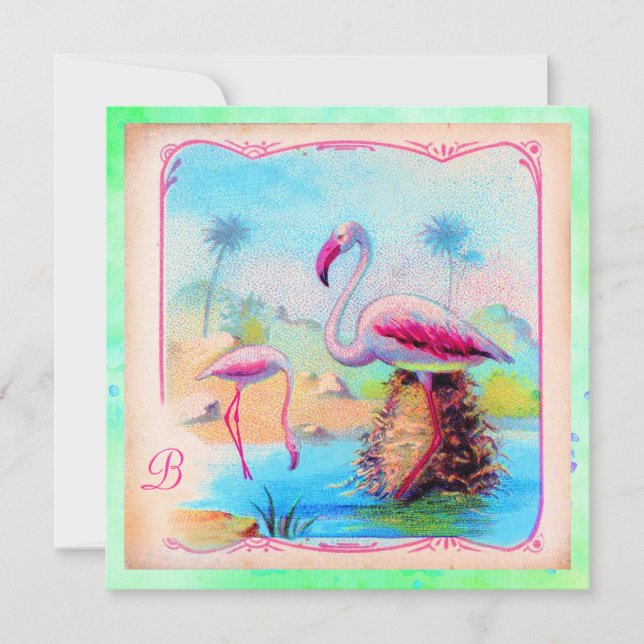 GC | Vibrant Vintage Flamingos Invitation (Front)