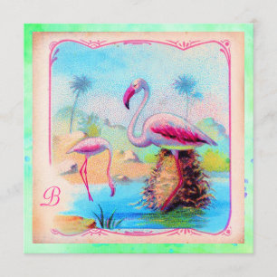 GC   Vibrant Vintage Flamingos Invitation