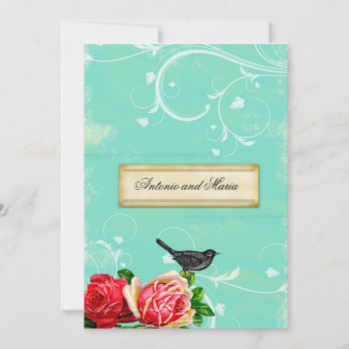 GC | Vintage Bird &amp; Rose | Turquoise Dream Custom Invitations
