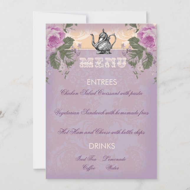 GC Vintage Bridal Shower Tea Party Menu Invitation (Front)