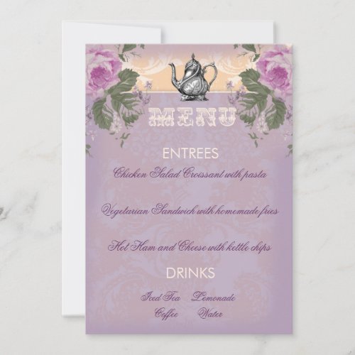GC Vintage Bridal Shower Tea Party Menu Invitation