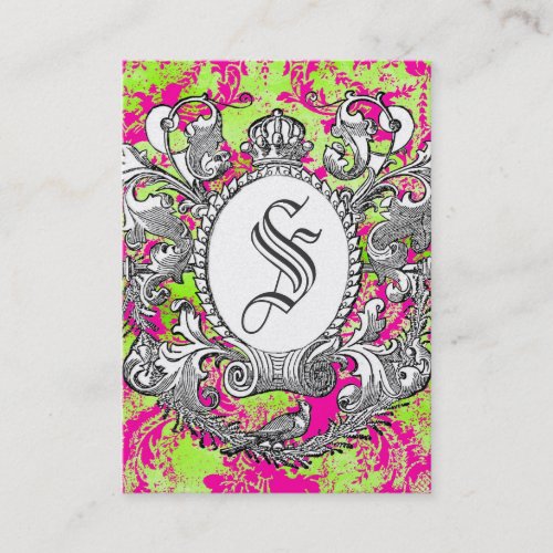 GC Vintage Hot Pink Crown Scroll Premium Pearl Business Card Templates