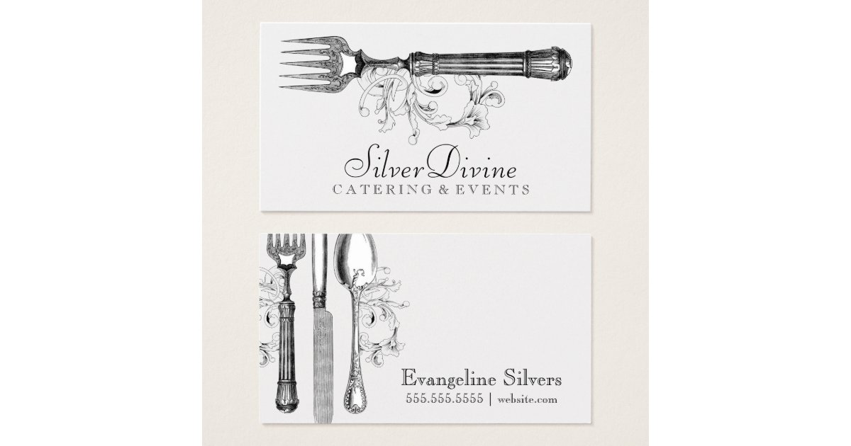 GC Vintage Silver Divine Silverware Business Card Zazzle