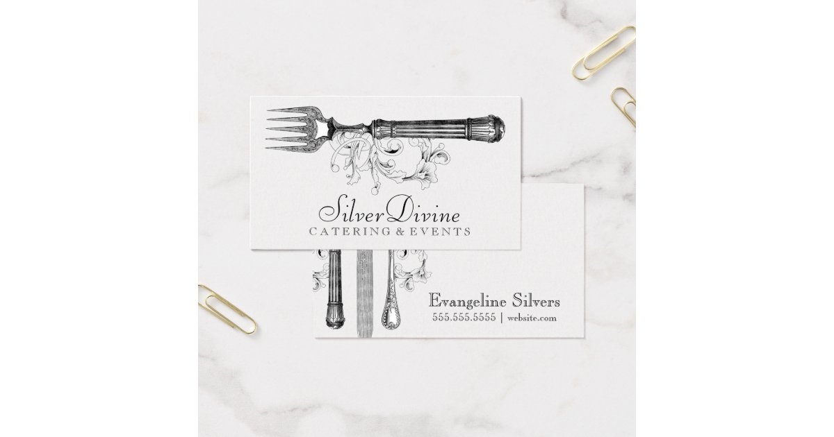 GC Vintage Silver Divine Silverware Business Card Zazzle