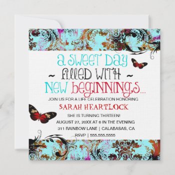 Gc Vintage Turquoise Damask Butterfly Invitation by TheGreekCookie at Zazzle