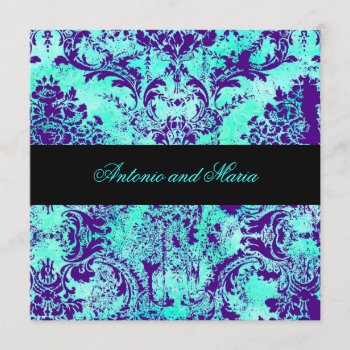 Gc |  Vintage Turquoise & Purple Damask Invitation by TheGreekCookie at Zazzle