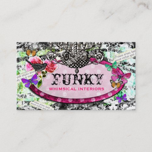 GC  Whimsical Vintage Charm Black Damask Business Card