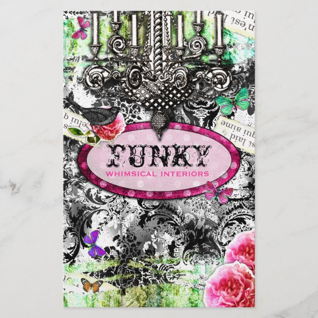 GC | Whimsical Vintage Charm - Black White Damask Flyer (Front)