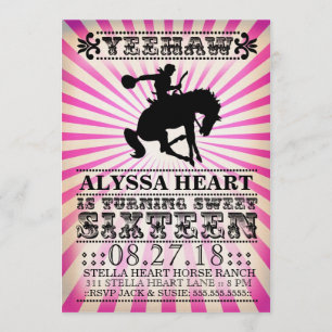 GC Yeehaw Rodeo Sweet Sixteen Birthday Pink Black Invitation