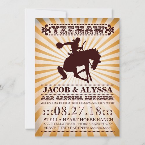 GC Yeehaw Rowdy Rodeo Rehearsal Orange Personalized Invitation