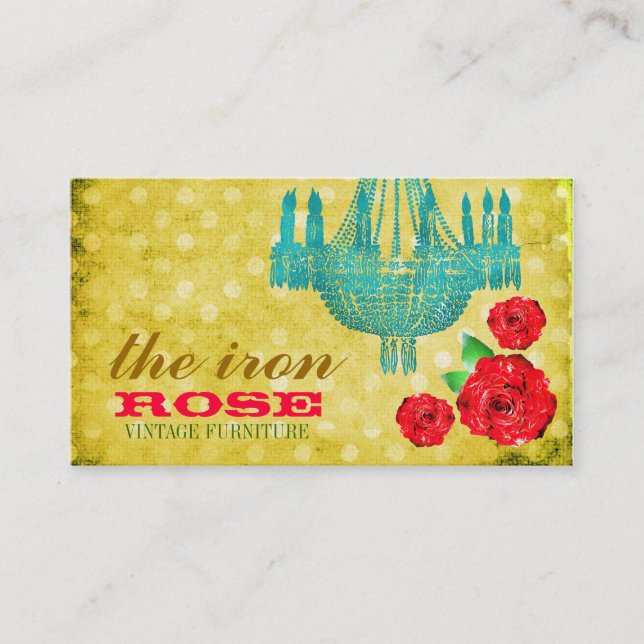 GC Yellow Vintage Rose Dots Business Card (Front)
