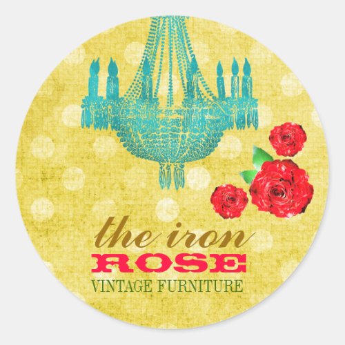 GC Yellow Vintage Rose Dots Business Card Classic Round Sticker