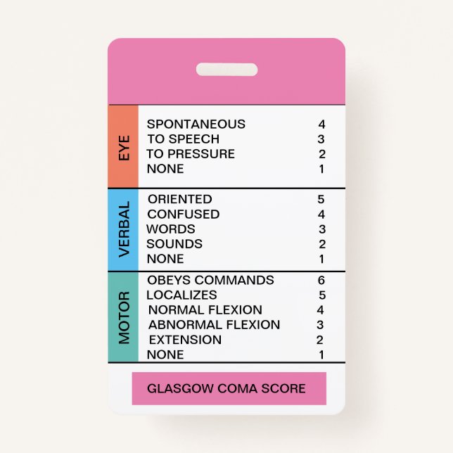 GCS/Consciousness Cheat Sheet for Badge Reel (Front)