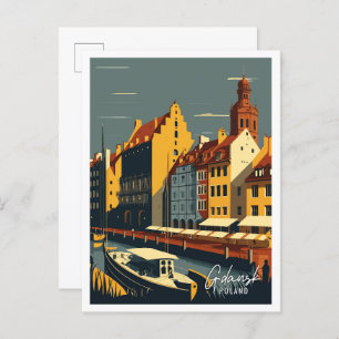 Gdansk Poland Art vintage travel illustration Postcard