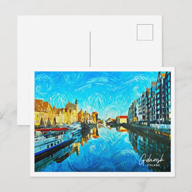 Gdansk Poland Beautiful Oil Paint Landscape Postcard (Front/Back)