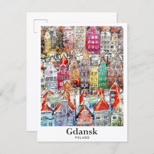 Gdansk Poland Travel Watercolor Sketch Hand Drawn Postcard