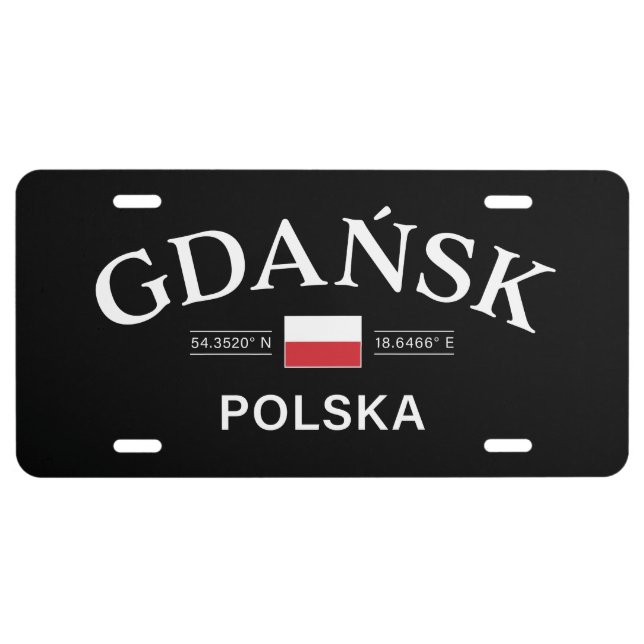 Gdansk Polska (Poland) Polish Coordinates License Plate (Front)