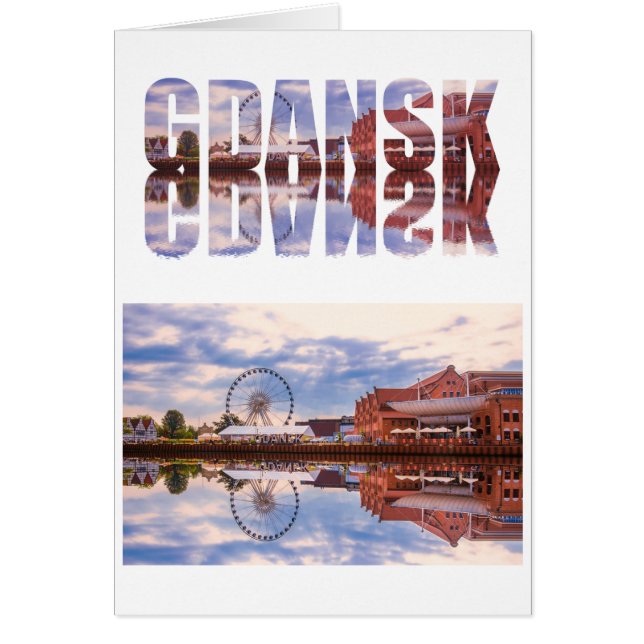 Gdansk text with old town view with reflection cards (Front)