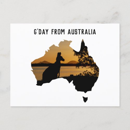 GDay From Australia Black White Gold Sunset Postcard
