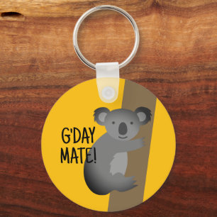 G'day Mate cute Australian koala bear drawing name Keychain